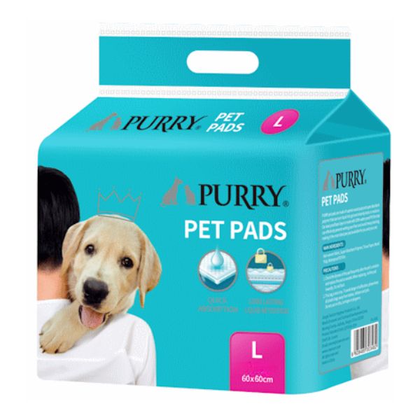 משטחי Purry פדים גדולים לאילוף גורים לצרכים 60X60 ס"מ - 100 יח'