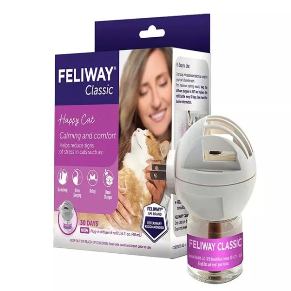 Feliway דיפיוזר חשמלי משחרר פרומונים להרגעת חתולים + מילוי 48 מ"ל