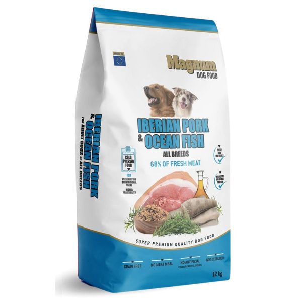 מגנום מזון לכלבים חצי לח בכבישה קרה 100% טבעי איבריקו ודגי ים- 12 ק"ג