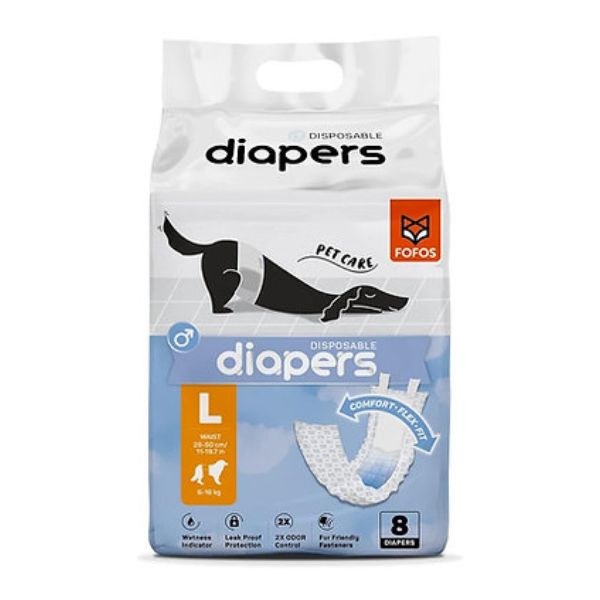 FOFOS - חיתולים לזכרים במגוון מידות עם סגירה אלסטית 8 יח' באריזה - Large